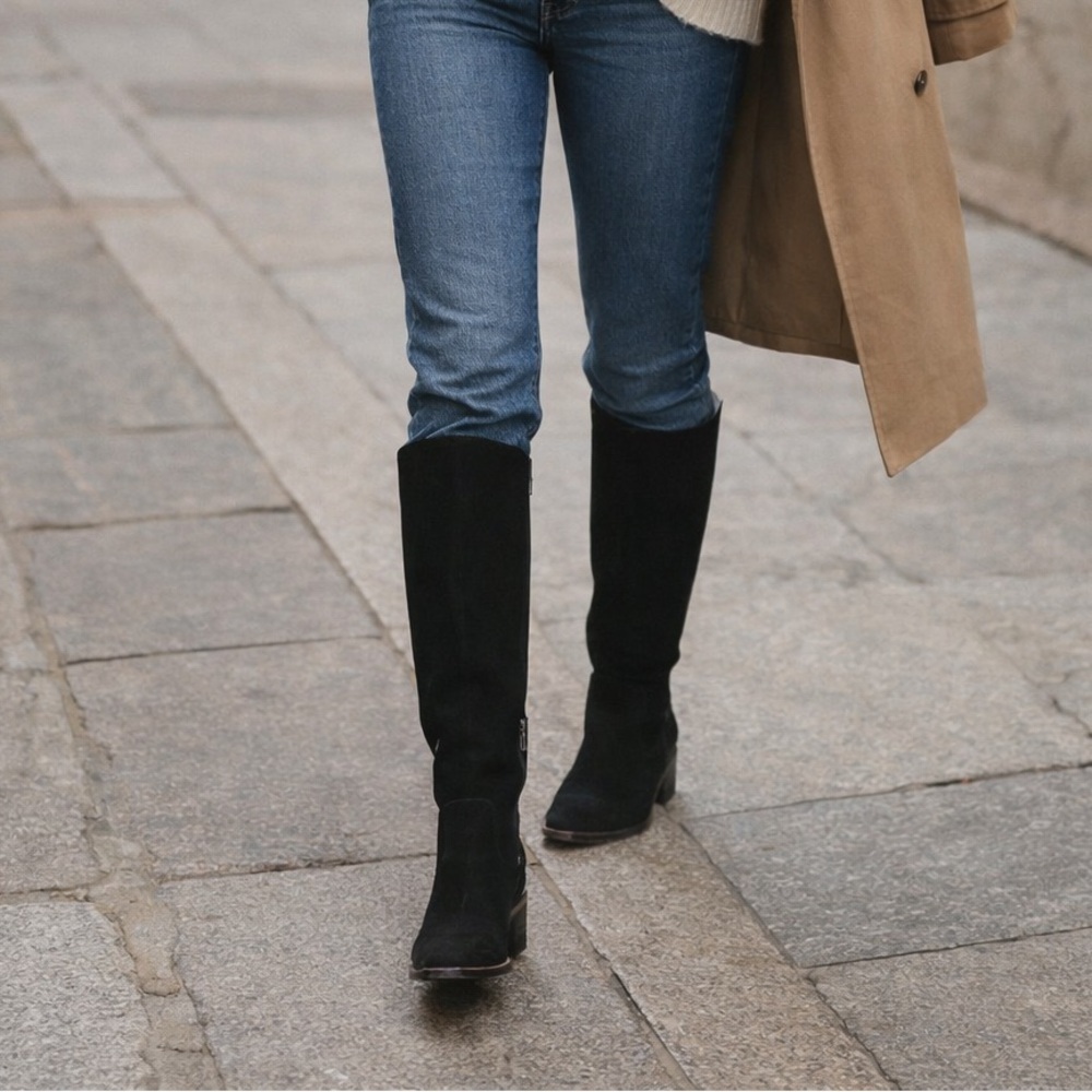 Franco Sarto A-Track Knee High Black Suede Boots Women’s 7M Vibram - Picture 2 of 15